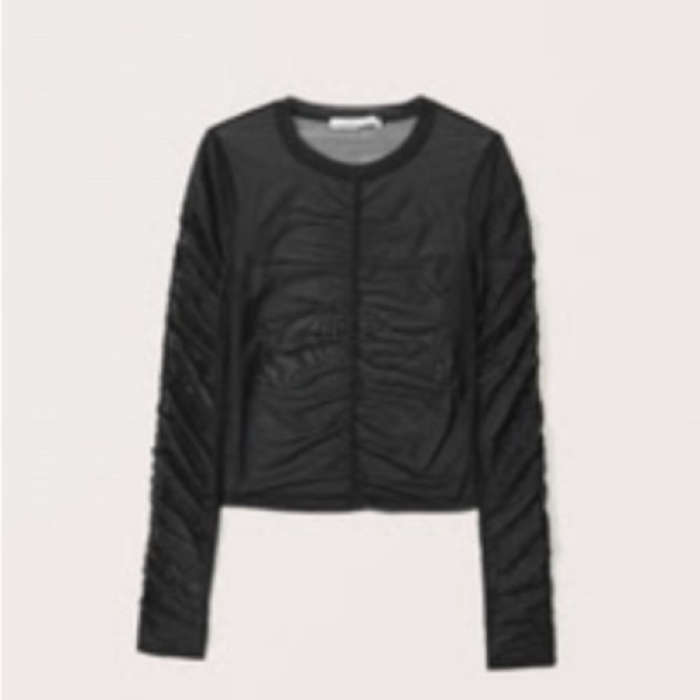 Abercrombie & Fitch long sleeve ruched mesh top